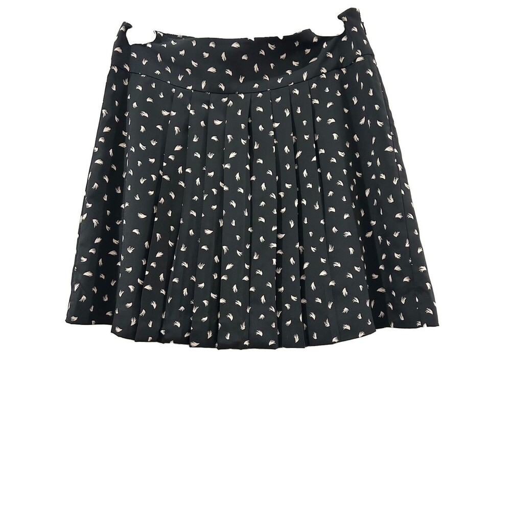 LOFT Womens Sz OP Skirt Black Pleated Feather Print Mini Side Zipper Lining